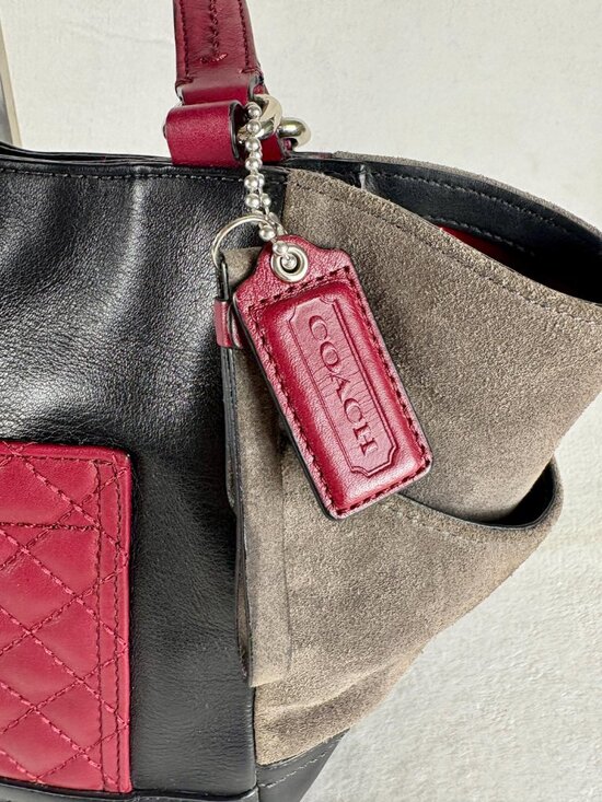Coach Carrie Park Quilted Colorblock Tote in Burgundy, Black and Grey with Scarf main image 9